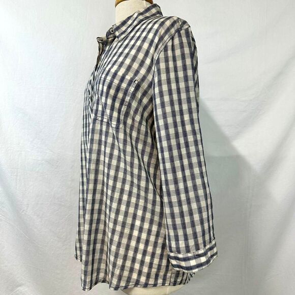 LUCKY BRAND NWT Blue Cream Plaid Collared Blouse Cinch Waist Womens XL Bohemian - Picture 3 of 8